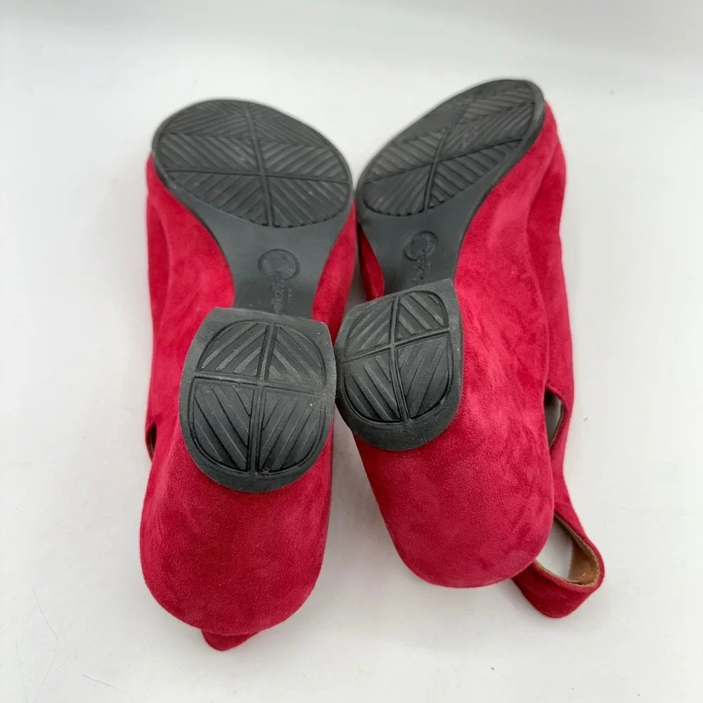 L'Amour Des Pieds Raspberry Pink Suede Wedge Sandals Peep Toe Slingback 8.5M‎
